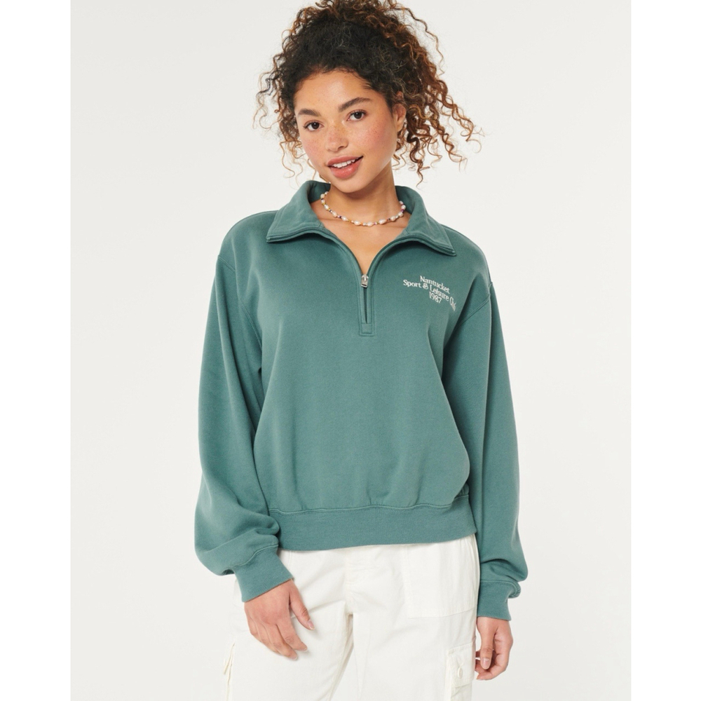 Hollister Nantucket Sport Leisure Club 1987 Green 1/4 Zip Pullover Sweatshirt XL